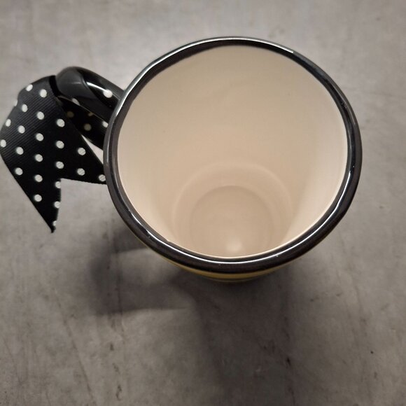Queen Bee Striped Ceramic Mug With Polka Dot Handle Ribbon Design Burton+Burton - Picture 4 of 5